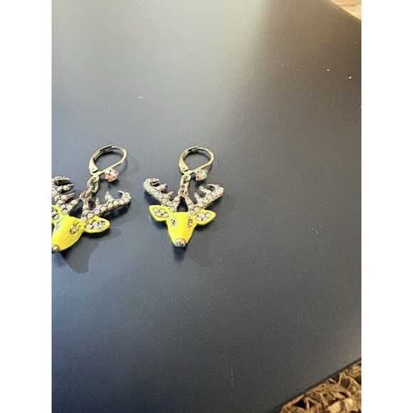 VINTAGE REINDEER AURORA BOREALIS EARRINGS BUCK STAG DANGLE RHINESTONES CHRISTMAS - Picture 12 of 13